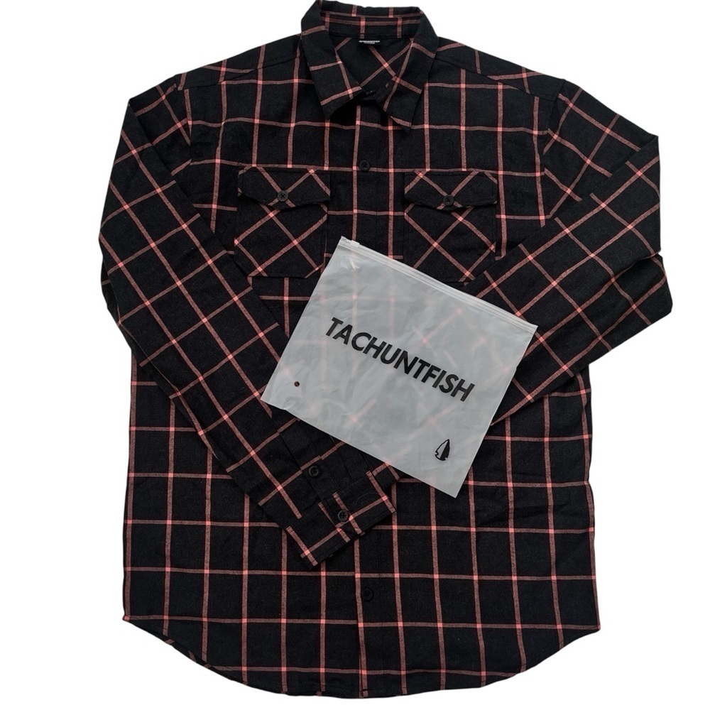 TacHuntFish NWOT 4XL Men's Black Plaid Check Flannel Long Sleeve THF - Picture 2 of 7